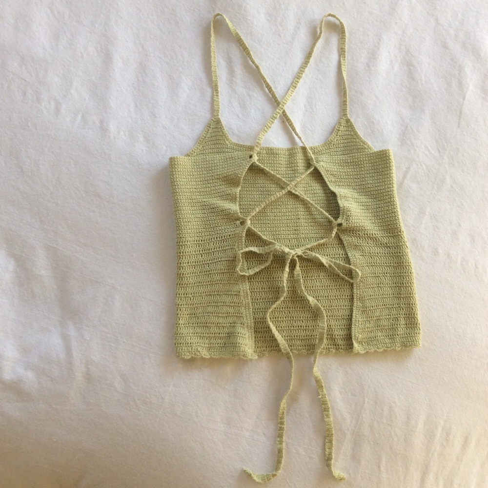 Abercrombie & Fitch Light Yellow Crochet Tie-Back Tank